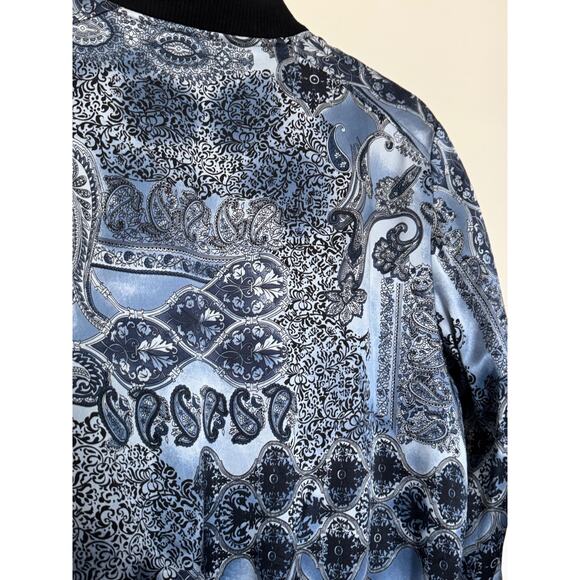 VTG 90s 100% Silk Bomber Jacket Women’s Sz Large Light Blue Allison Taylor - Picture 7 of 11